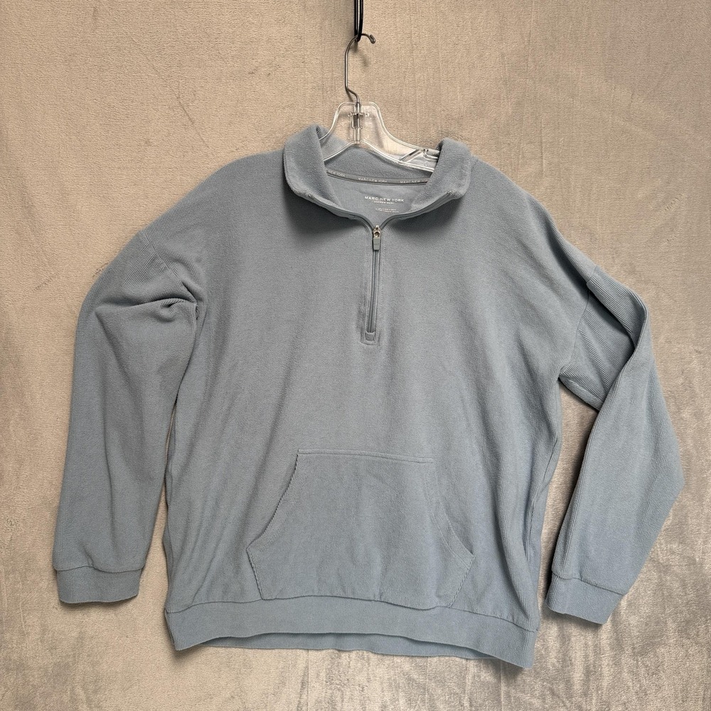 Marc New York Sweatshirt Mens Large Blue Quarter Zip Waffle Knit Kangaroo Pocket